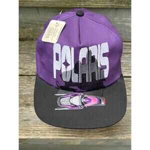 Vintage Polaris Snowmonile Purple Black Hat Fabric Snapback Cap 90s USA